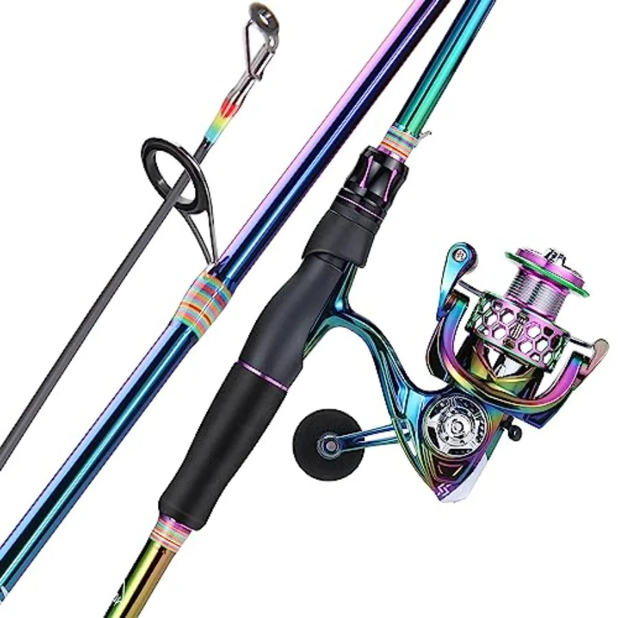 2 Packs Spinning Reel Rod Combo Two Pieces Colorful Portable Light Weight Fishing Rod with Powerful Fishing Gear