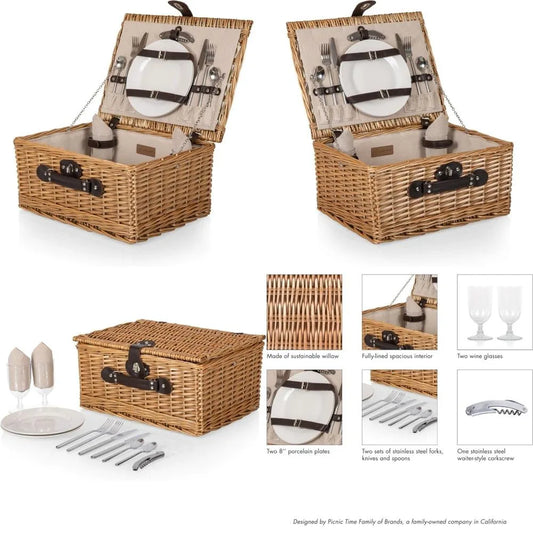 picnic time classic picnic basket for 2, romantic picnic for 2, wicker