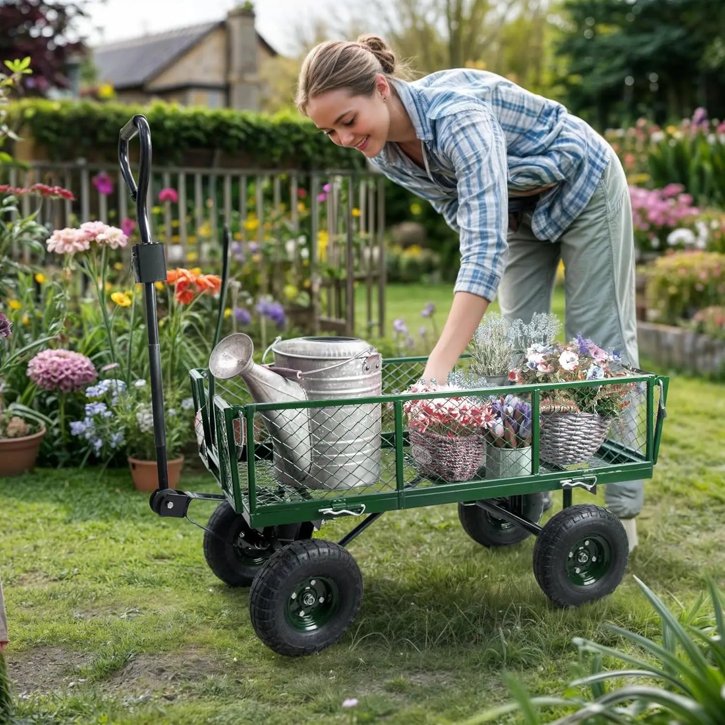 Collapsible Beach Wagon with All-Terrain Big Wheels,Folding Wagon Carts Heavy Duty with Adjustable Handle for Outdoor,Garden,Spo