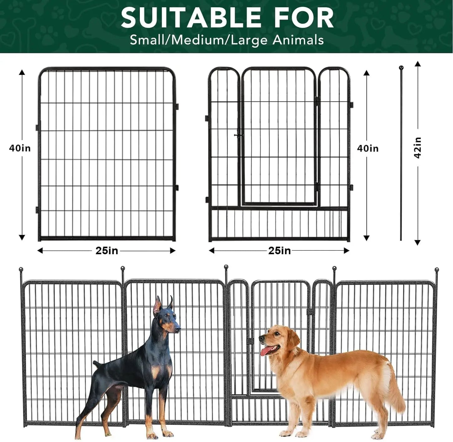 16-Panel 40" High Metal Dog Playpen with Gate, Portable Pet Fence for Outdoor/Indoor Use, RV Camping