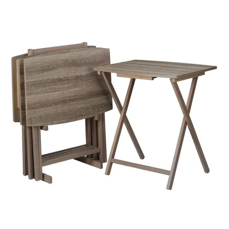 Mainstays 4-Piece Folding XL Oversized Tray Table Set, Rustic Gray  outdoor table  foldable table