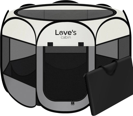 Large Portable Dog Playpen Tent for Indoor/Outdoor Use, Foldable Pop-Up Kennel with Carrying Case, Removable Zipper Top, Grey