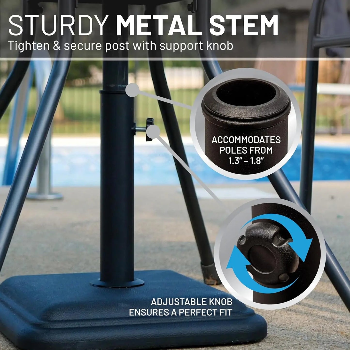 26lb Cast Stone Outdoor Umbrella Stand Base for Patio Tables, Fits 1.3-1.8" Poles, Black