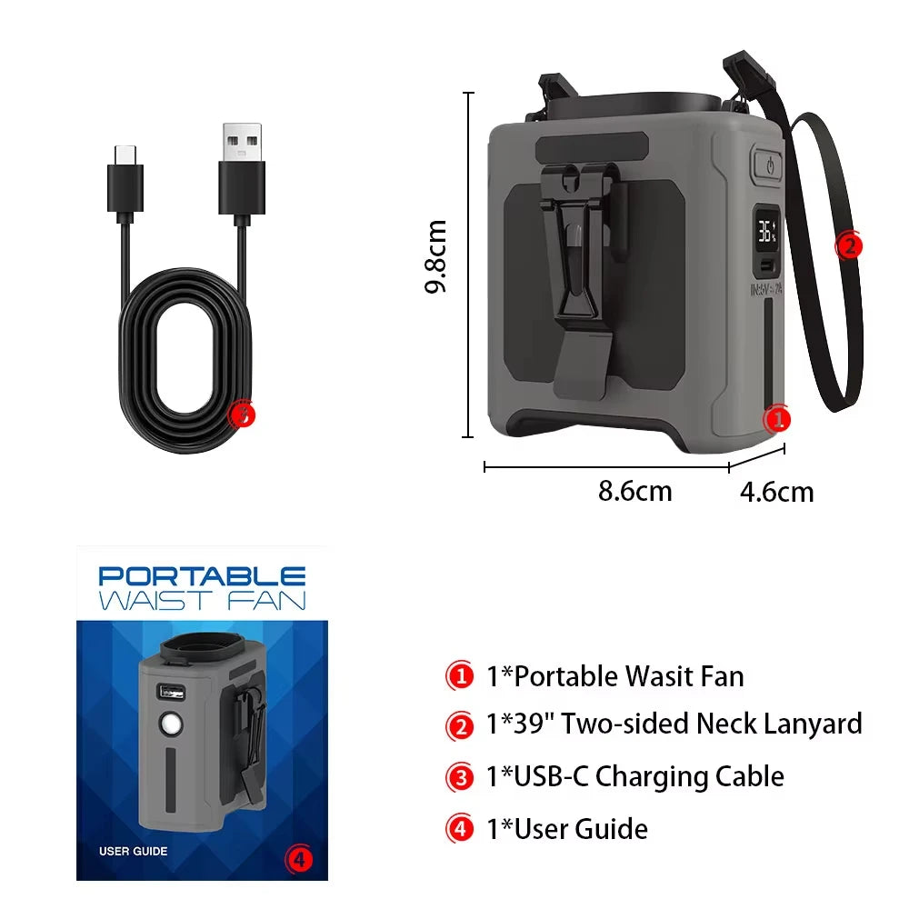 10000mAh Waist Fan with 5 Speeds & Light 40H Hands-Free Wearable Neck Fan for Outdoor Jobsite Travel Long Time for Camping