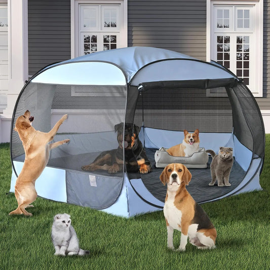 Extra Large Pop-Up Dog House, 10x10x4.8ft Portable Pet Tent with Sun Shade and Leakproof Bottom for Camping