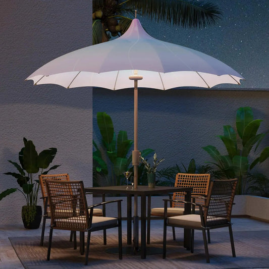 9ft Outdoor Pagoda Patio Umbrella with Lights, Patio Table Market Umbrella with Petal Design Canopy, 360° Rotation, Customized