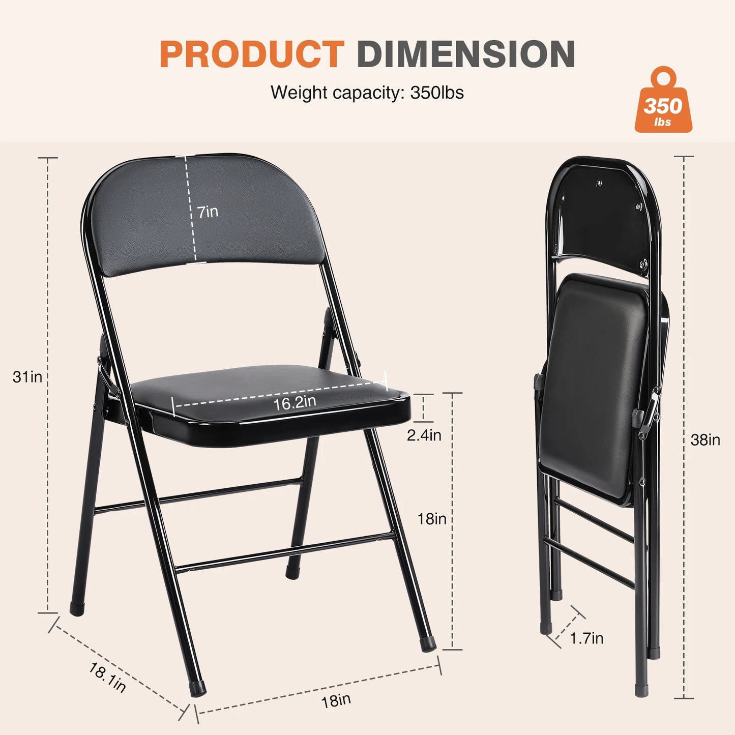 Padded Folding Chair 4 Pack Sturdy Metal Living Room Dinner Chairs Easy to Use Storage Outdoor Home Office