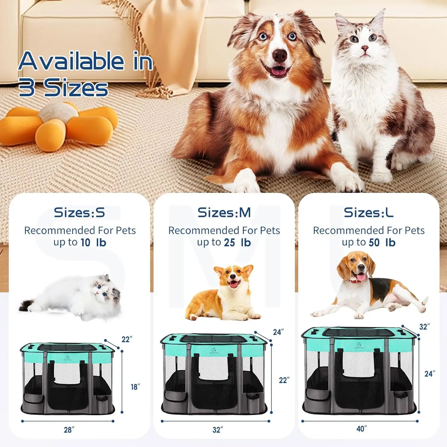 Foldable Pet Playpen Tent with Water-Resistant Cover, Portable Kennel for Small Animals Indoor Outdoor Travel Camping