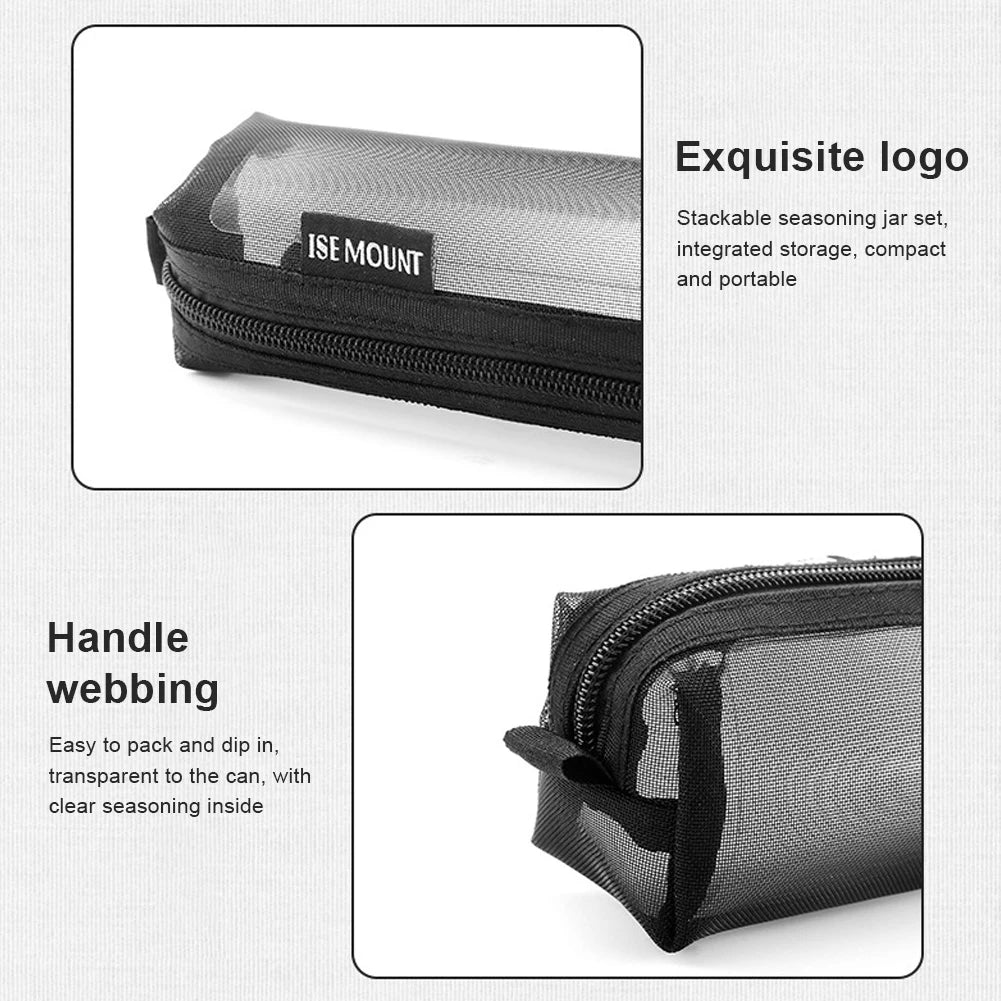 Hiking Spices Set with 5 Seasoning Bottles Portable Travel Spice Container Bag Seasoning Storage Bag for Picnic Cooking Barbecue