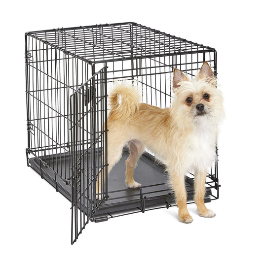 36" Folding Dog Crate with Divider, Leak-Proof Tray & Latches, Portable Wire Kennel for Medium Large Breed Dogs