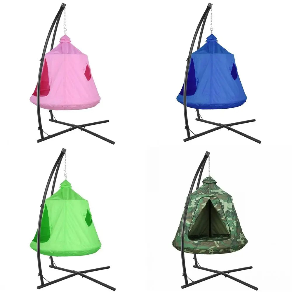 Hammock Chair Stand with Swing Chair, Hanging Tree Tent, Steel Stand Combo, with LED Decoration Lights, Indoor Outdoor Kids Play