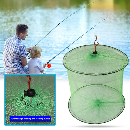 Foldable 2-Layer Fish Guard Nets Mesh Outdoor Portable Nylon Fish Crab Lobster Storage Cage Fishing Trap Network