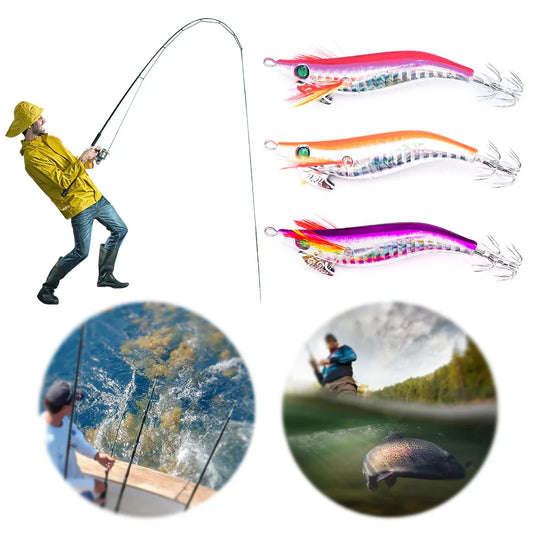 Luminous Artificial Squid Hook 90mm 6g Octopus Lures Wood Shrimp Cuttlefish Hard Bait for Fishing Squid Octopus Pesca