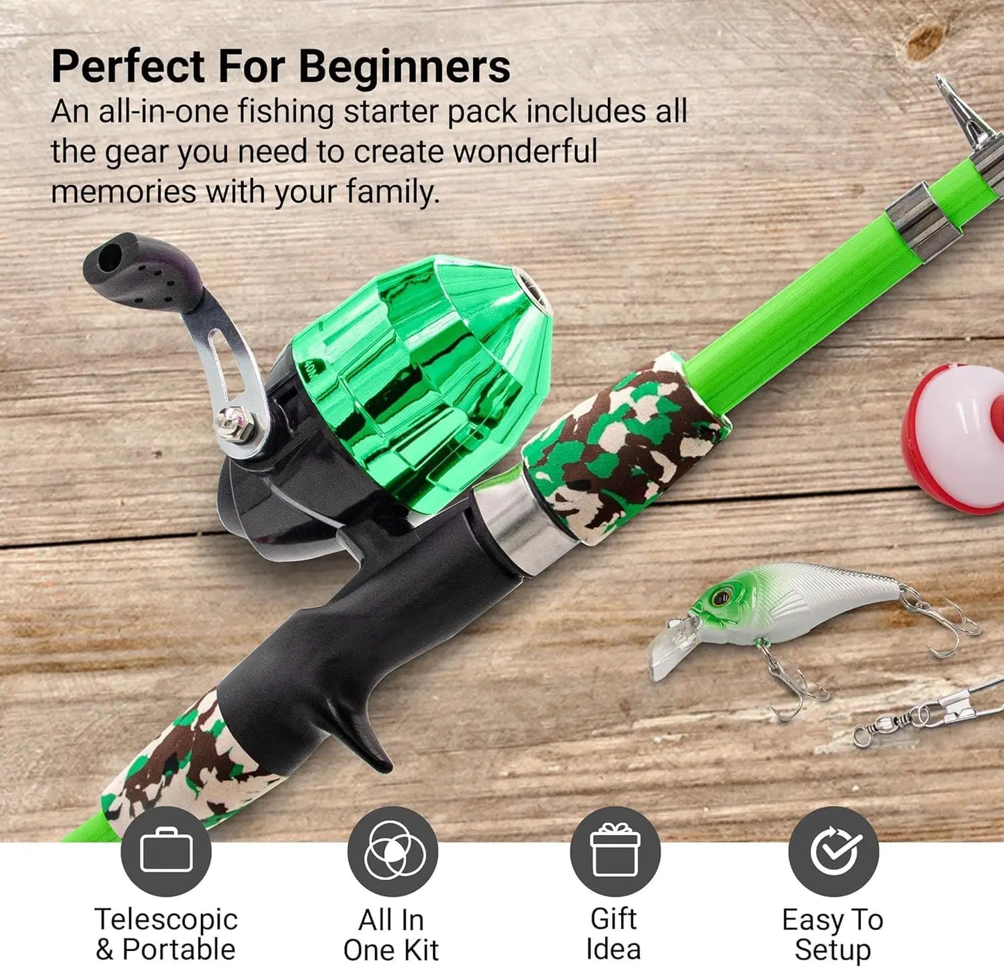 Kids Telescopic Fishing Rod Set with Tackle Box & Net - Complete Gear for Ages 5-10