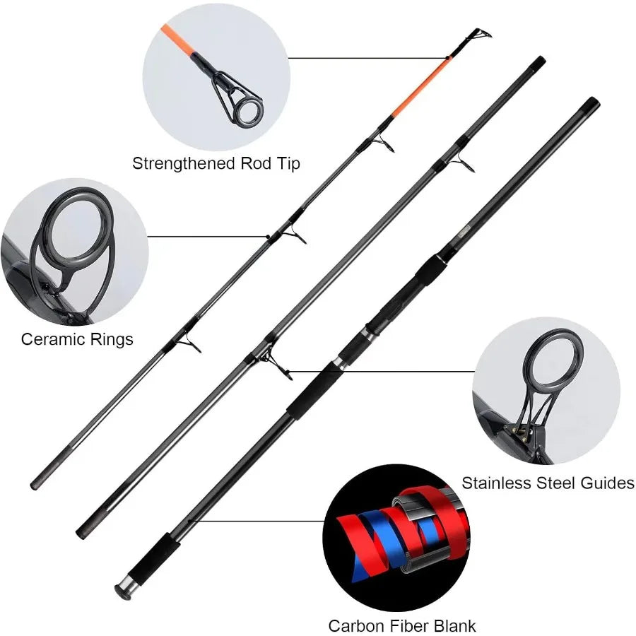 12ft Saltwater Surf Fishing Rod and Reel Combo Set for Offshore and Inshore Fishing with 10000 Reel Beach Casting and Spinning