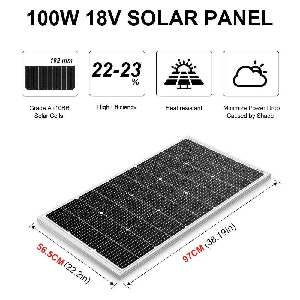 DOKIO 18V 100W Rigid Solar Panel 18V Monocrystalline Silicon Waterproof Solar Panel Charging 12V #DSP-100M Camping/Home/RV