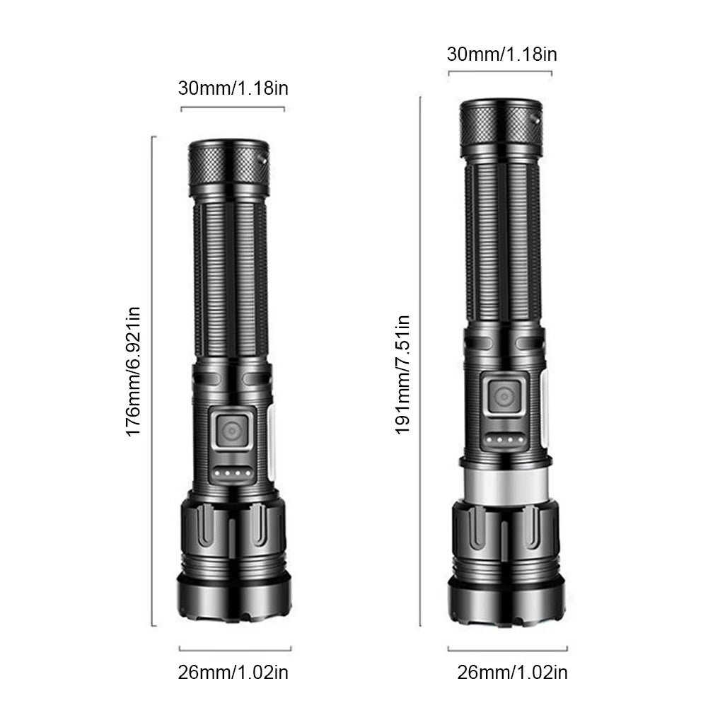 XHP50 Torch Light 1200mAh COB LED Portable Flashlight Type-C USB Rechargeable IPX4 Waterproof Camping Fishing Lighting