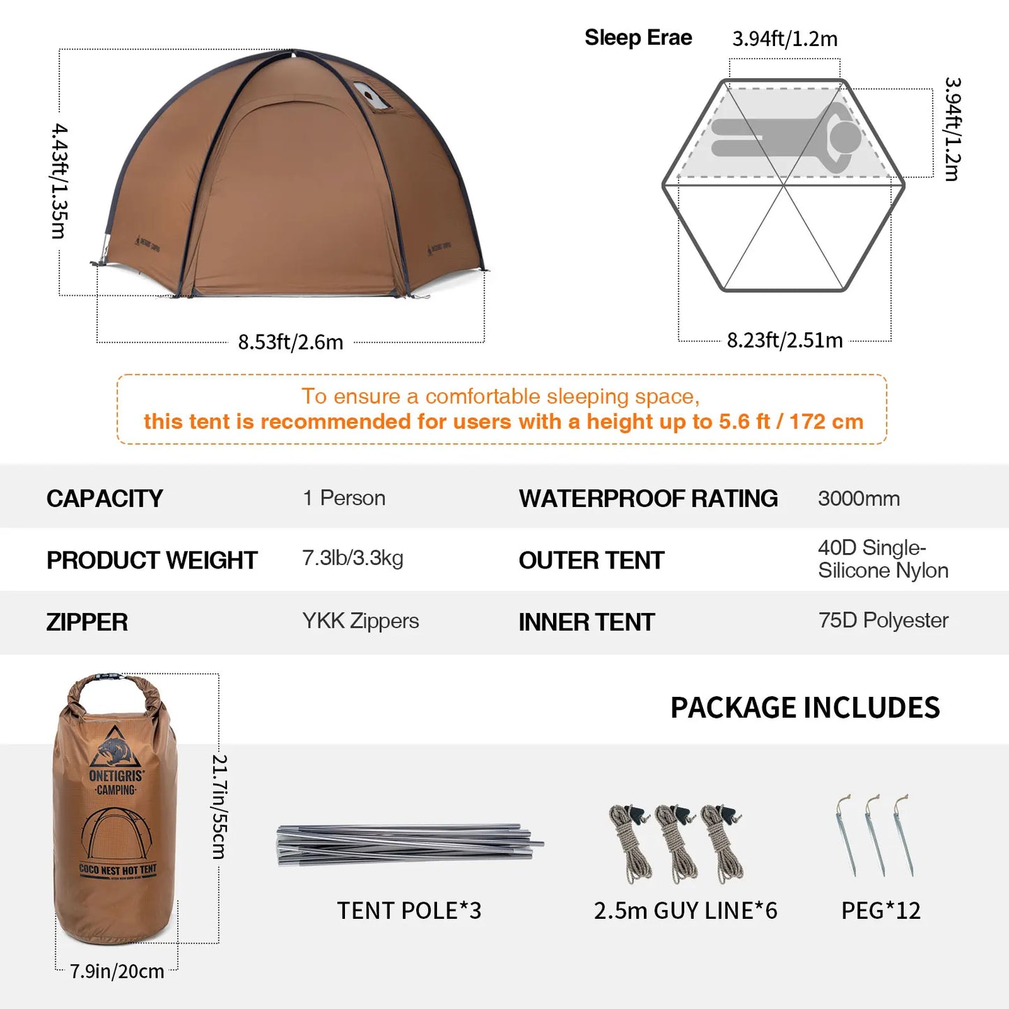 OneTigris Coco Nest Solo Dome Tent with Stove Jack 3000mm Waterproof Camping Hot Tent with Mesh Inner for Bushcraft Glamping