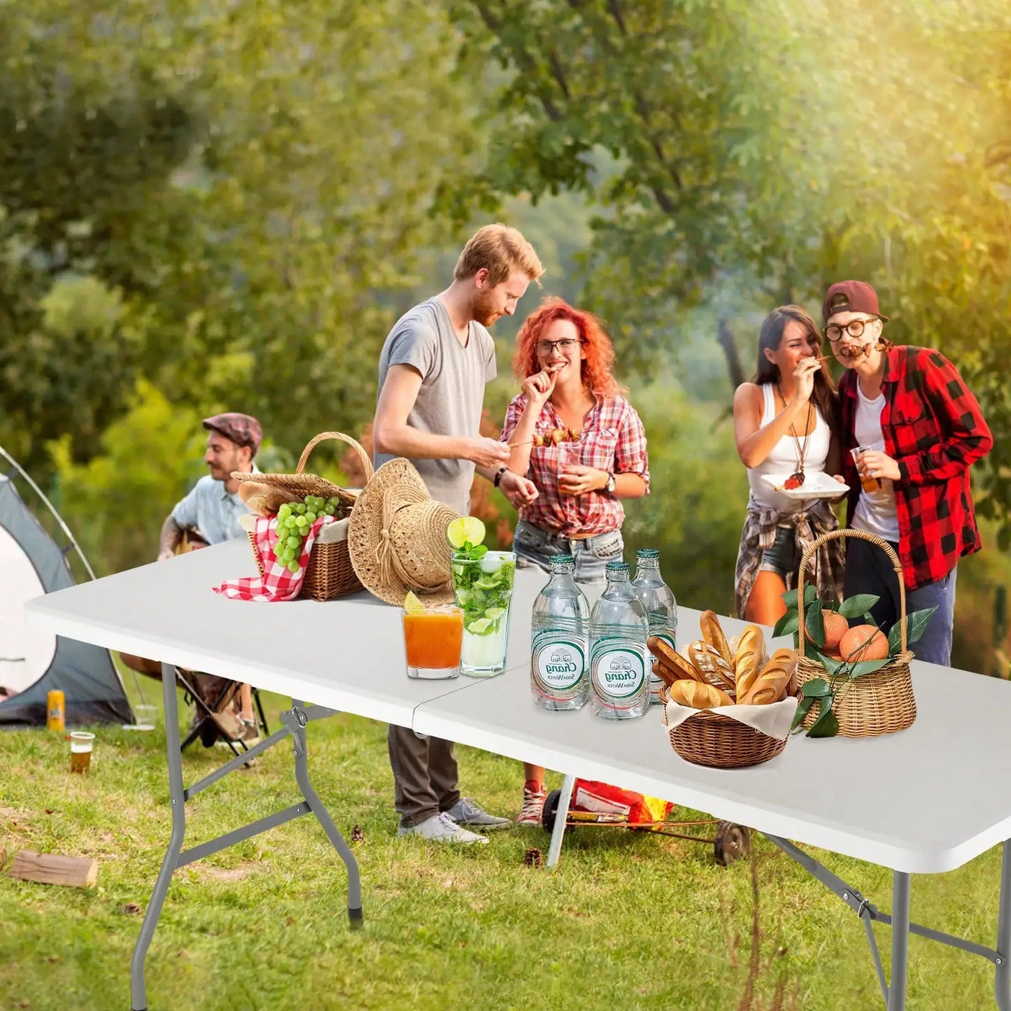6FT Plastic Folding Table, Shooting Table, HDPE Portable Picnic Table Outdoor, For Camping, Party, Wedding, Picnic