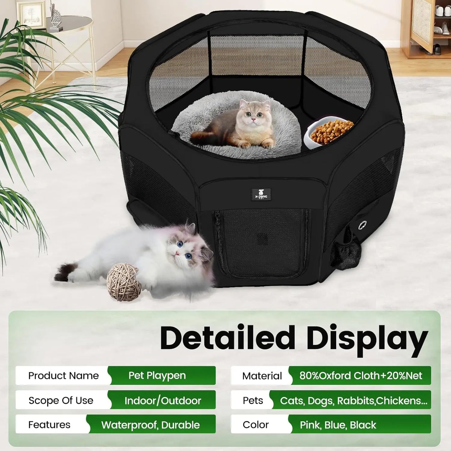 Portable Foldable Pet Playpen for Dogs Cats Rabbits, Indoor Outdoor Travel Camping Black Small