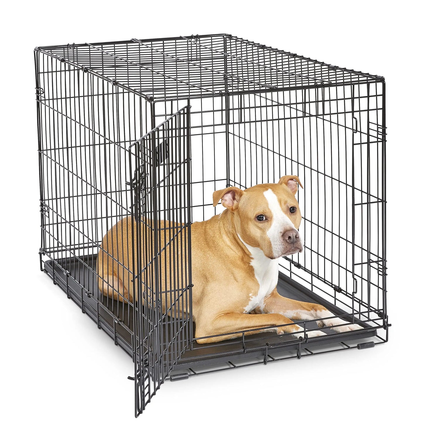 36" Folding Dog Crate with Divider, Leak-Proof Tray & Latches, Portable Wire Kennel for Medium Large Breed Dogs