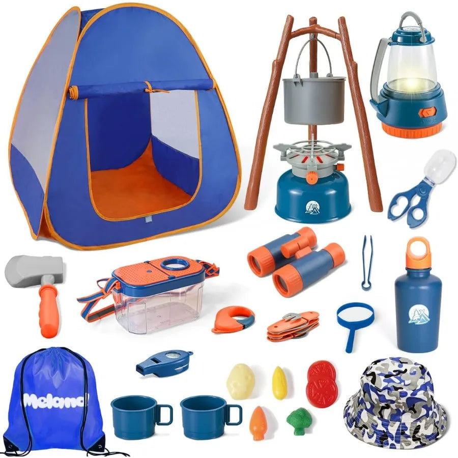 Meland Camping Set with Tent - Outdoor Pretend Play Camping Gear Toy for Toddlers Green and Brown Tent Birthday Gift