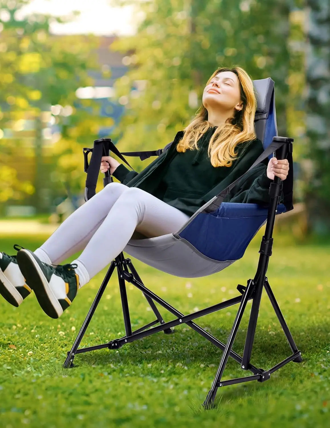 Portable Hammock Camping Chair with Adjustable Backrest, Headrest, Padded Seat, Cup Holder - Supports 450 LBS