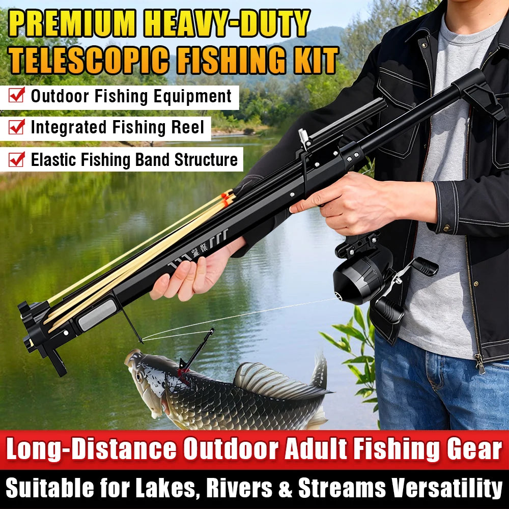 Heavy-Duty Fishing Slingshot, Professional Pole Stretching Shooting Catapult with Reel,Adjustable Telescopic Outdoor Fishing Use