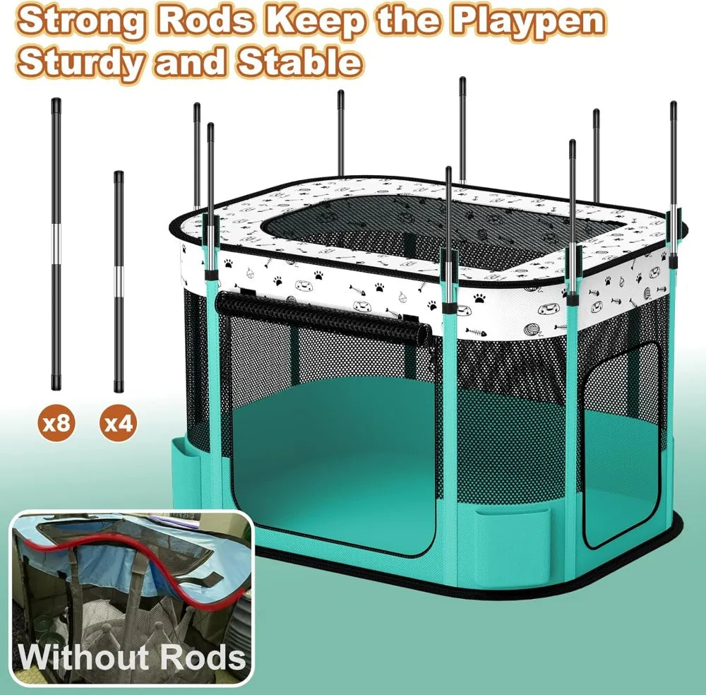 Portable Cat Playpen, Foldable Indoor Outdoor Pet Puppy Cage House, 8-Rod Reinforced Collapsible Tent Kennel (32x24x22 inches)