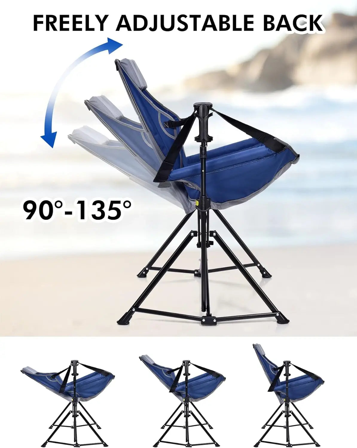 Portable Hammock Camping Chair with Adjustable Backrest, Headrest, Padded Seat, Cup Holder - Supports 450 LBS