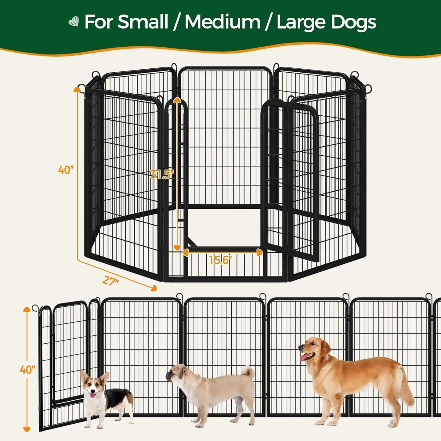 40 Inch 8-Panel Heavy Duty Metal Pet Playpen for Indoor/Outdoor Use, RV Camping, Yard, Garden