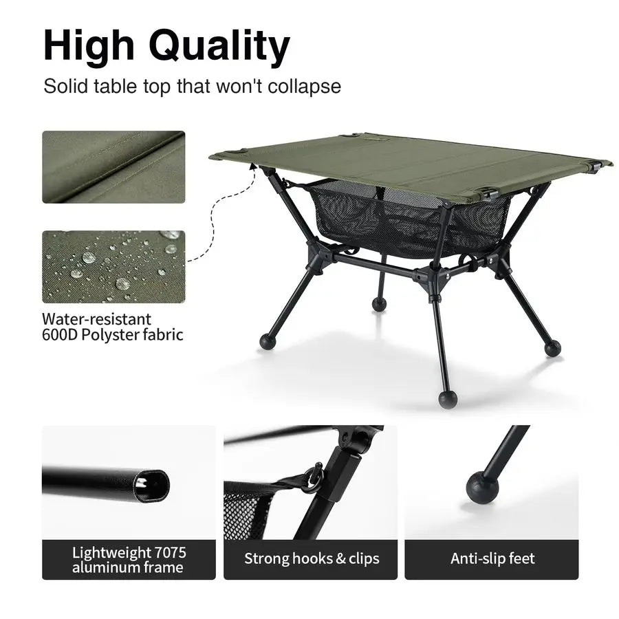 Dipper Camping Table, Lightweight Portable Folding Table with Mesh Storage Net, High Low Options, Ideal for Camping, Hiking, Tai