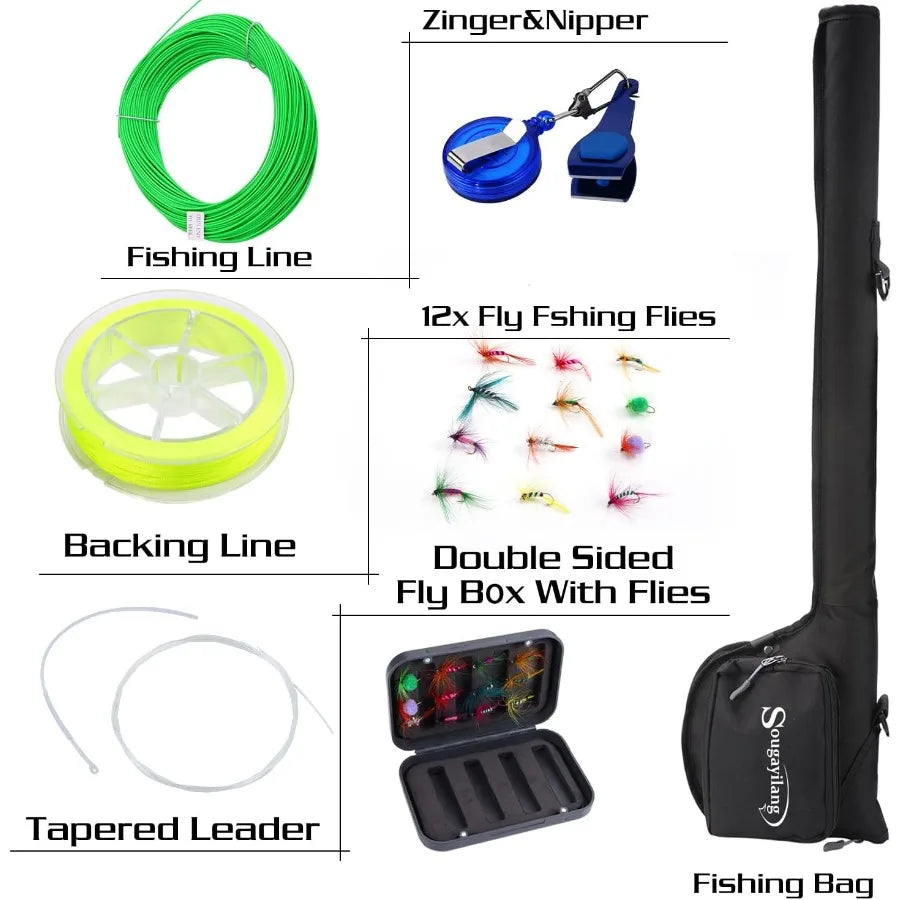 Standard Fly Fishing Combo Starter Kit 5 6 Weight 9' Fly Rod with SuperPolymer Handle for Precision Casting and Com