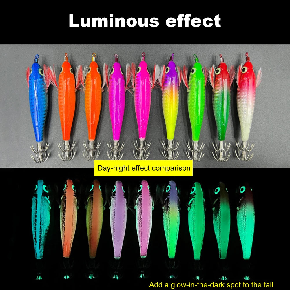 Luminous Fishing Lure Horizontal Artificial Squid Hook 100mm 9g Wood Shrimp Cuttlefish Hard Bait for Cuttlefish Sea Fishing