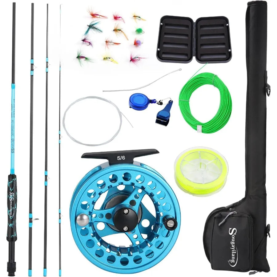 Standard Fly Fishing Combo Starter Kit 5 6 Weight 9' Fly Rod with SuperPolymer Handle for Precision Casting and Com