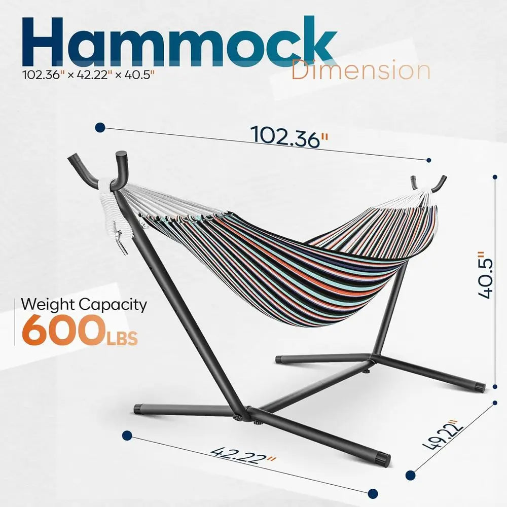 Durable 600lb Capacity Portable Hammock with Stand and Carry Bag for Outdoor Use