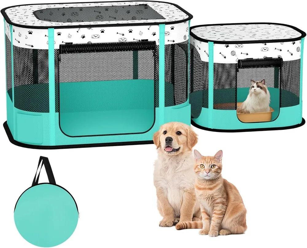 Portable Cat Playpen, Foldable Indoor Outdoor Pet Puppy Cage House, 8-Rod Reinforced Collapsible Tent Kennel (32x24x22 inches)