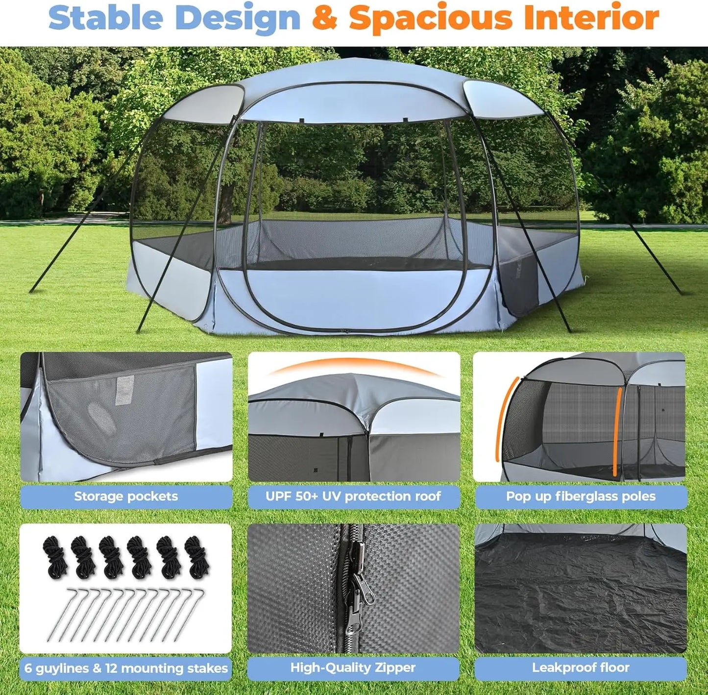 Extra Large Pop-Up Dog House, 10x10x4.8ft Portable Pet Tent with Sun Shade and Leakproof Bottom for Camping