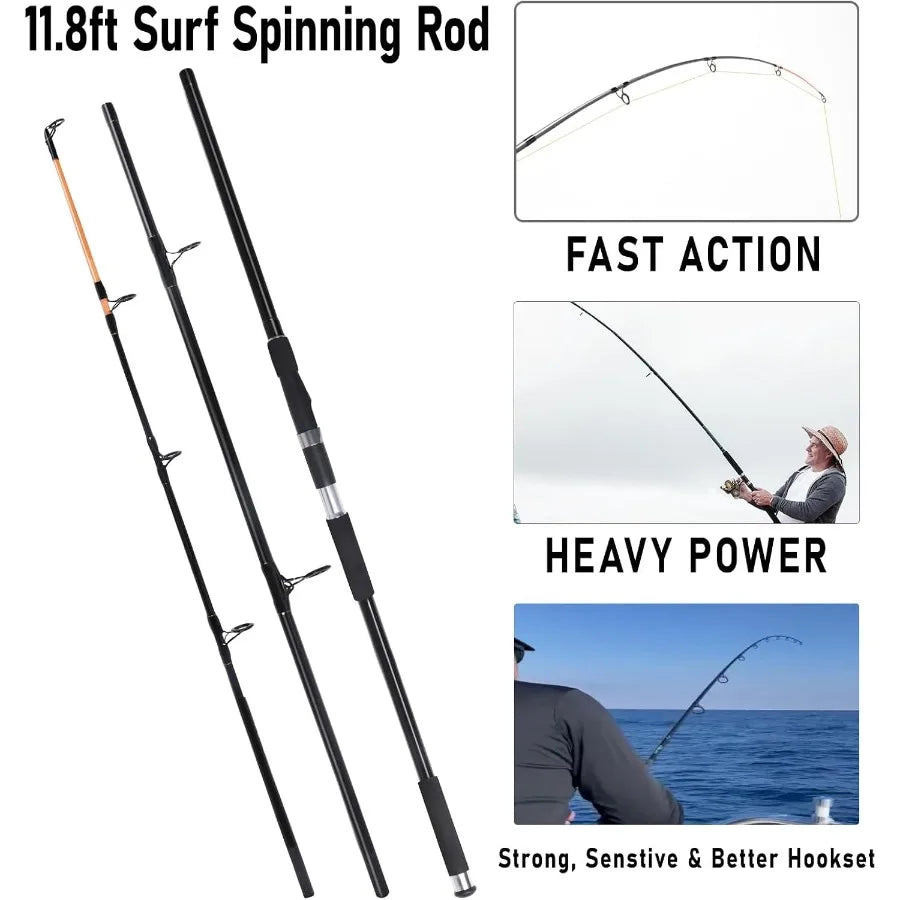 12ft Saltwater Surf Fishing Rod and Reel Combo Set for Offshore and Inshore Fishing with 10000 Reel Beach Casting and Spinning
