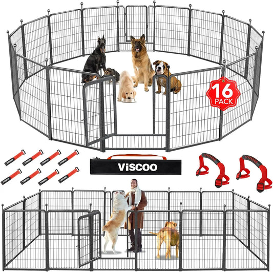 16-Panel 40" High Metal Dog Playpen with Gate, Portable Pet Fence for Outdoor/Indoor Use, RV Camping