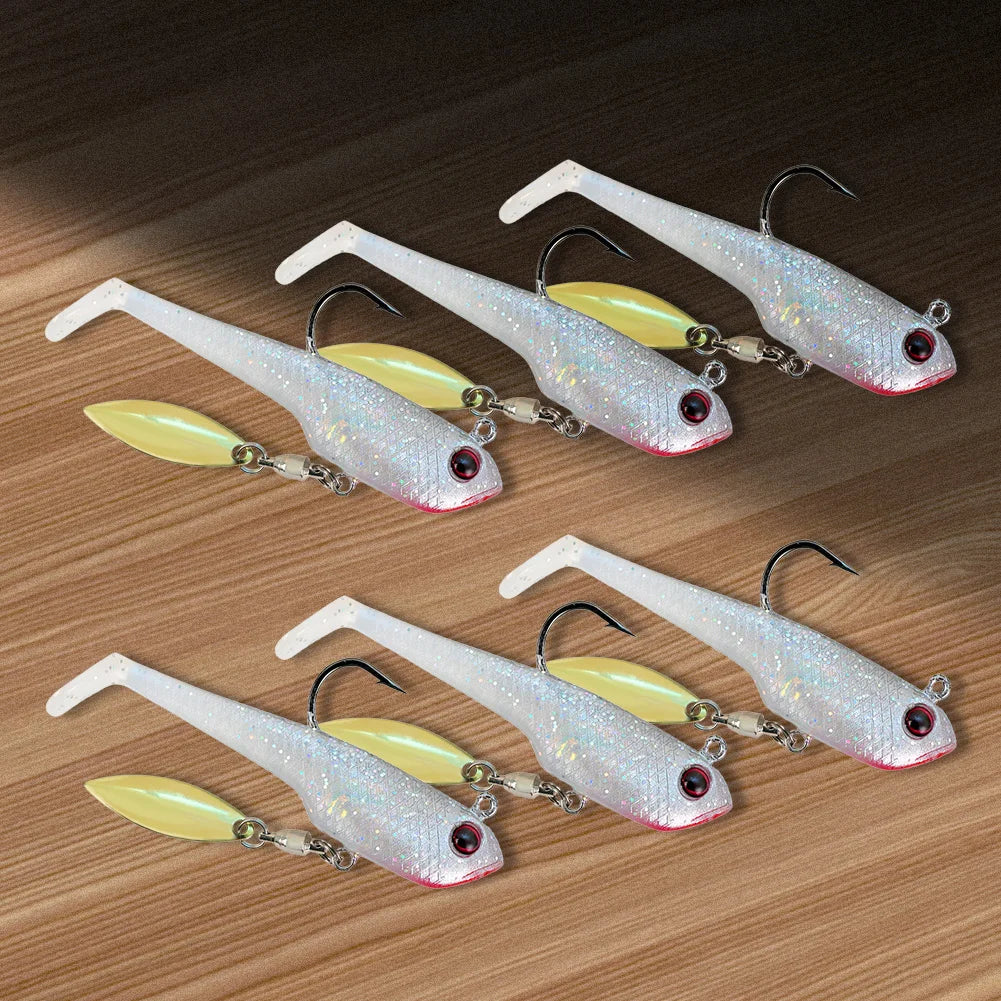 6pcs Spin Spoon Sequins Soft Fishing Lures Jig Head Artificial Baits Soft Baits for Trout Bass Shad