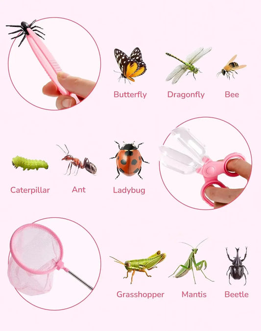 Robotime explorer Kit Bug Catcher Kit with Costume Kit Pink Outdoor Exploration Set for Camping Montessroi Toy for Kids WRP28