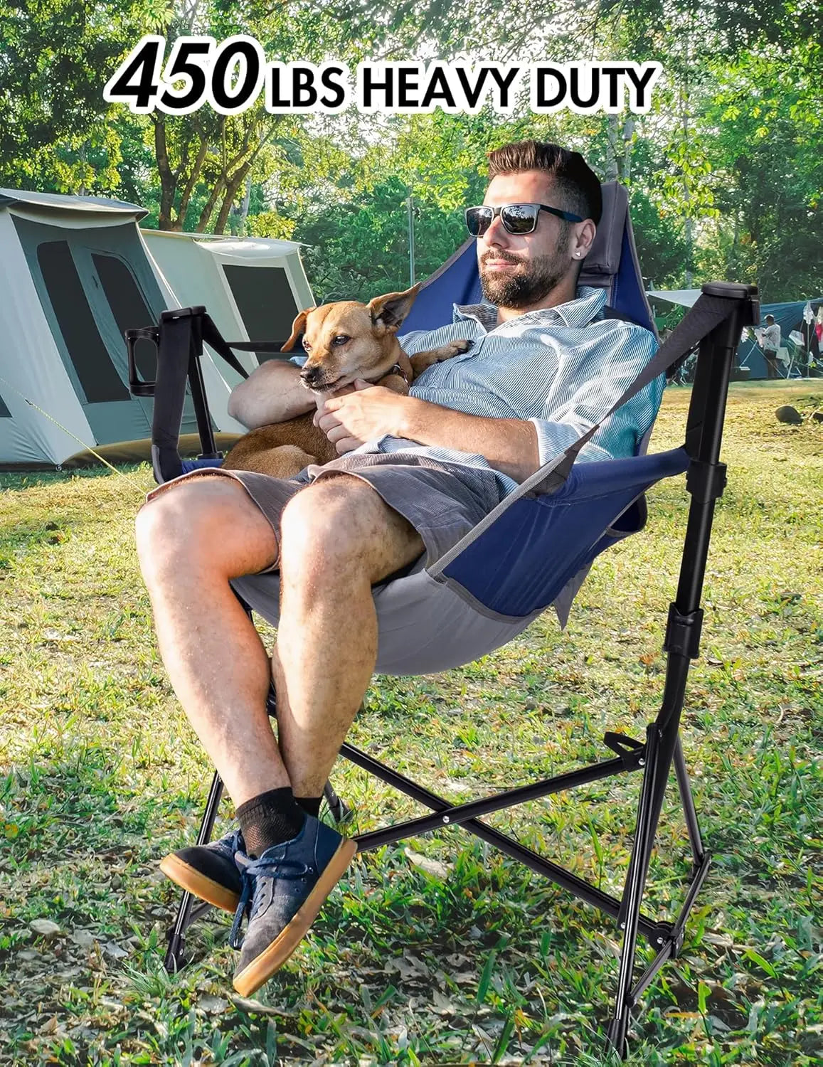 Portable Hammock Camping Chair with Adjustable Backrest, Headrest, Padded Seat, Cup Holder - Supports 450 LBS
