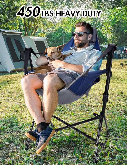 Portable Hammock Camping Chair with Adjustable Backrest, Headrest, Padded Seat, Cup Holder - Supports 450 LBS