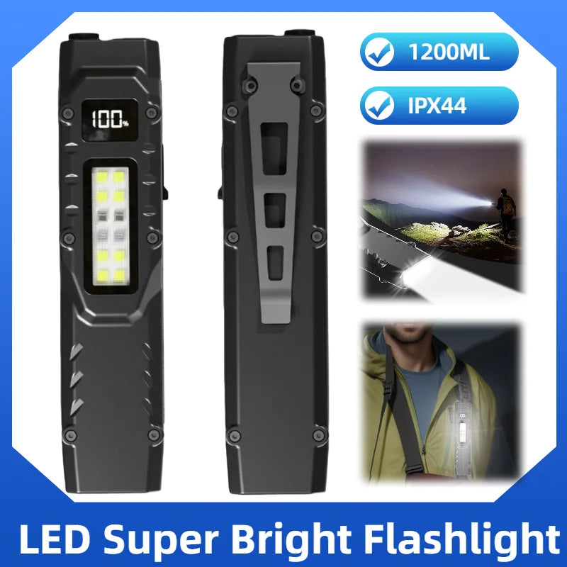 200M LED Super Bright Flashlight with Pen Clip Portable Pocket Flashlight IPX44 Waterproof Outdoor Emergency Light for Camping
