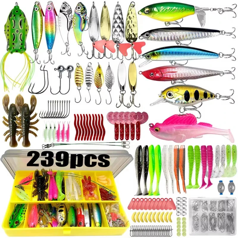 107-Piece Lure Fishing Set for Trout, Pike, and Bass Multi-Bait Fishing Kit with Layered Tackle Storage Professional Gear Storag