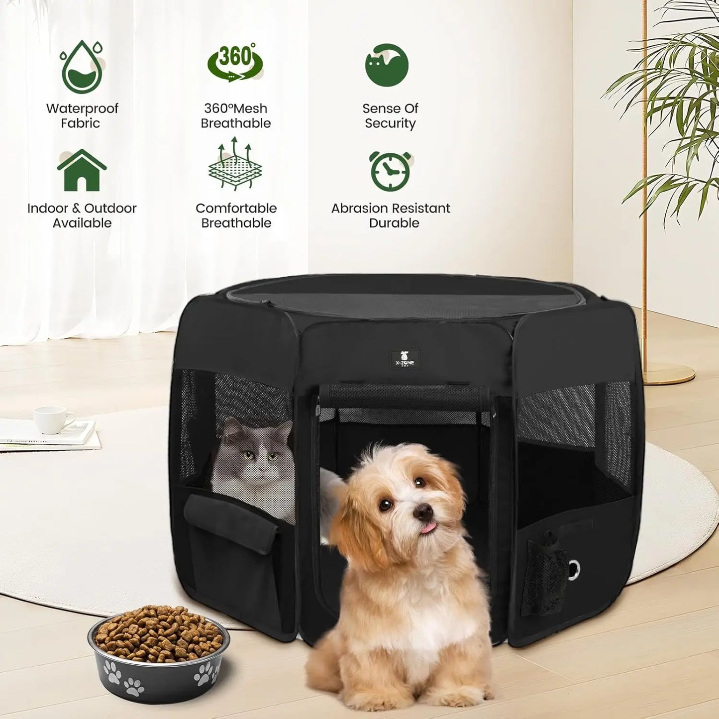 Portable Foldable Pet Playpen for Dogs Cats Rabbits, Indoor Outdoor Travel Camping Black Small