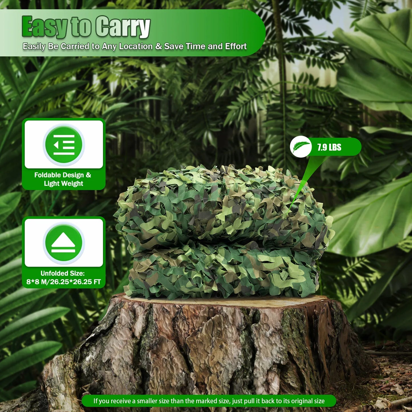 Camouflage Net Polyester Surface Nylon String Net Backing Reinforcement for Garden Roof Car Cover Outdoor Camping 8 * 8m