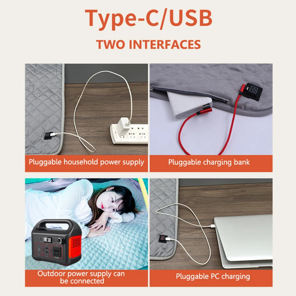 5V USB Sleeping Electric Heating Pad Heated Cushion Cold Resistant 3-Level Temperature for Outdoor Camping Heated Electric Mat