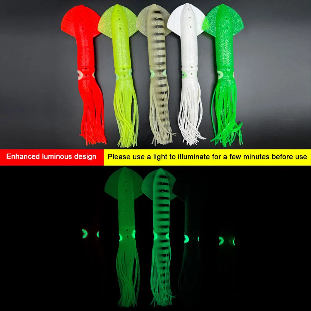 5Pcs 30cm Fishing Soft Lures Luminous Octopus Sea Fishing Wobbler Fishing Soft Bait Artificial Silicone Squid Bait for Saltwater